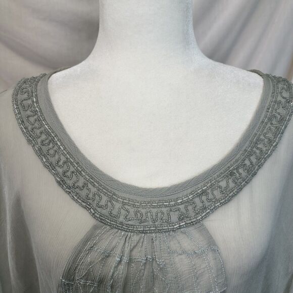 Chico’s Kimono Top Poncho Ombré Blue Sheer Cover Up Kaftan Blouse Beaded M/L - Picture 3 of 8